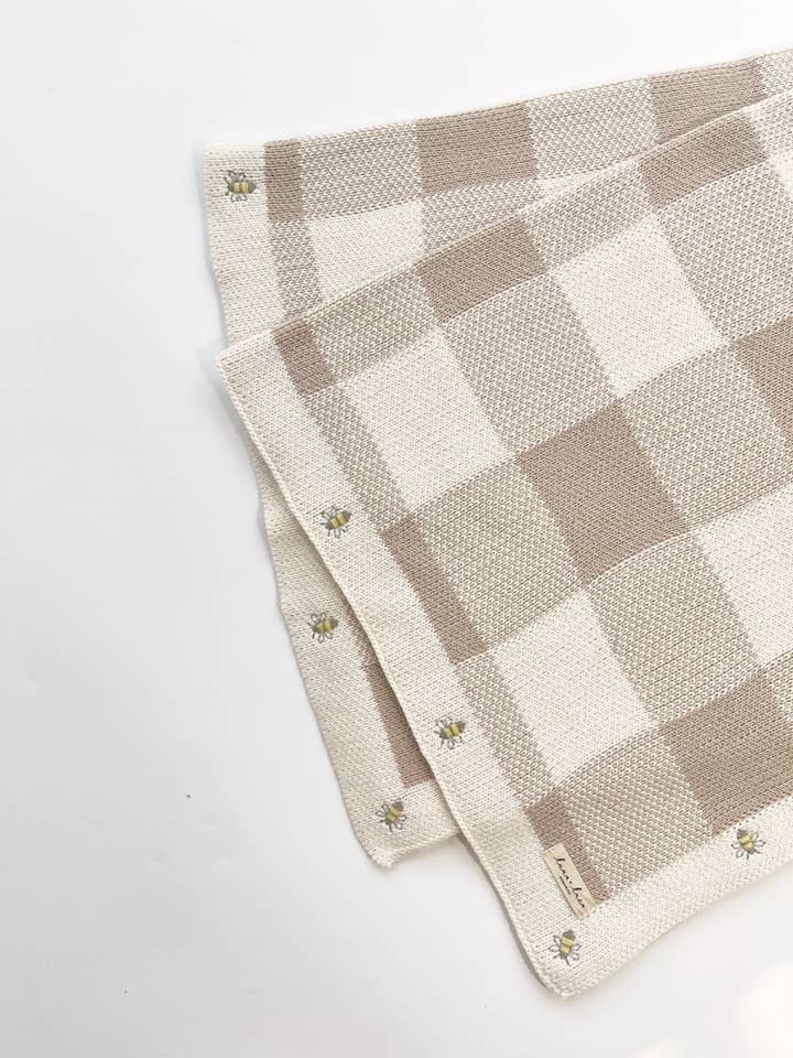 Cream Busy Bee Gingham Baby Blanket for wholesale on Faire2