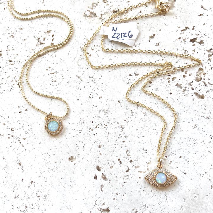 VB&CO Designs Handmade Jewelry - Wholesale Pendant/Charm Necklace - Opal tiny eye necklace layering