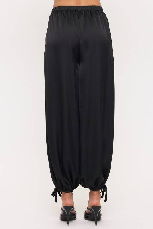 Black Made in USA Tie Hem Satin Pants for wholesale on Faire3