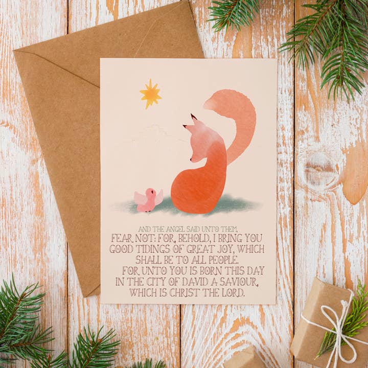 Weihnachtskarte mit Bibelvers — Fuchsweihnachtskarte — Sternkarte für den Großhandel von Sarah Cochran Artist
