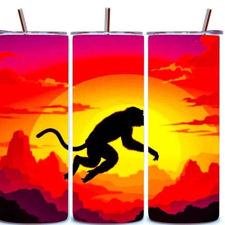 Gobelets en acier inoxydable 20oz Alpha Printing - Design de silhouette de singe pour la vente par Alpha Wholesale