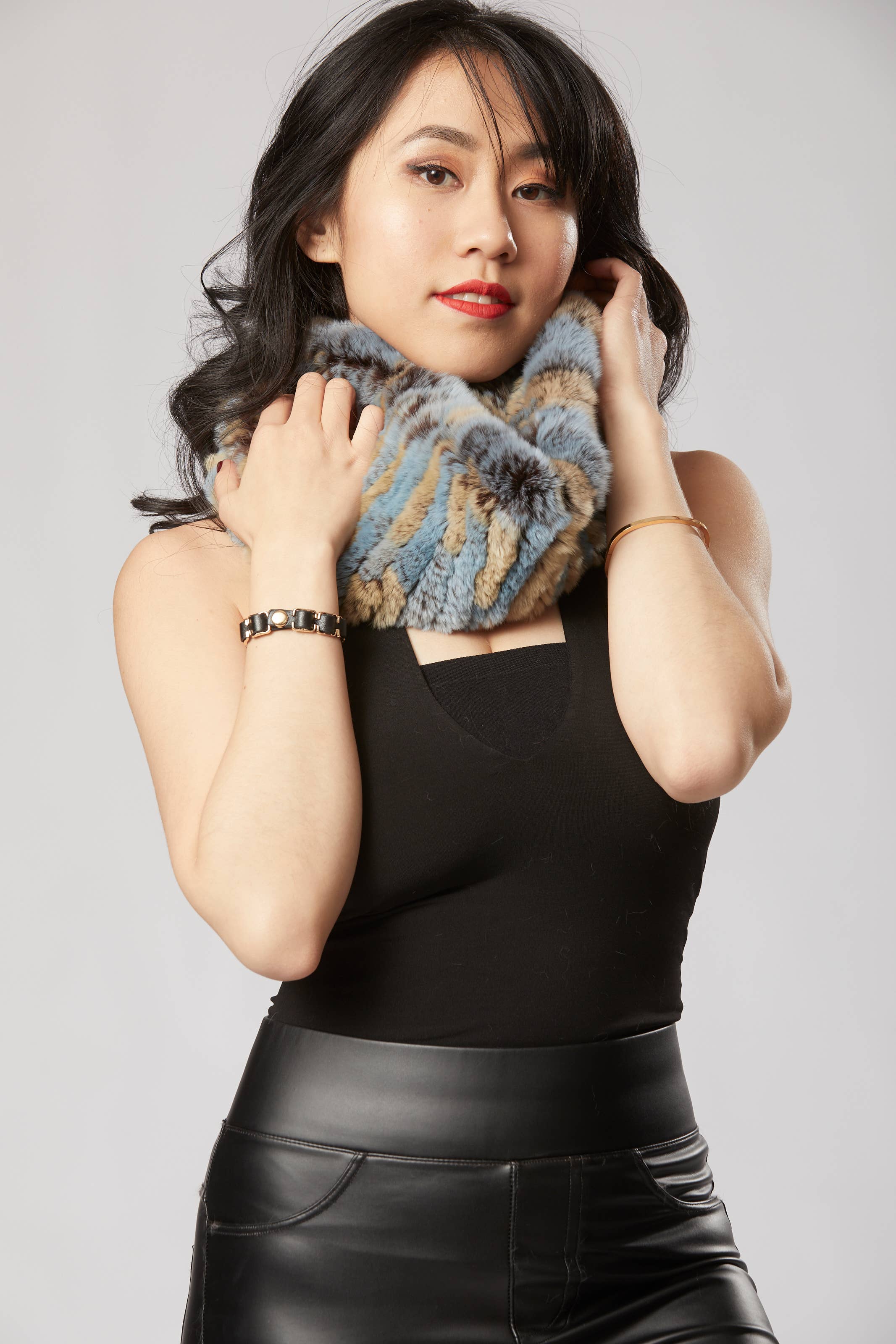 Opulence Fluff - Wholesale Scarf - Women's - Griselle Shrug/ Cape/ Scarf - Rustic Blue & Beige2