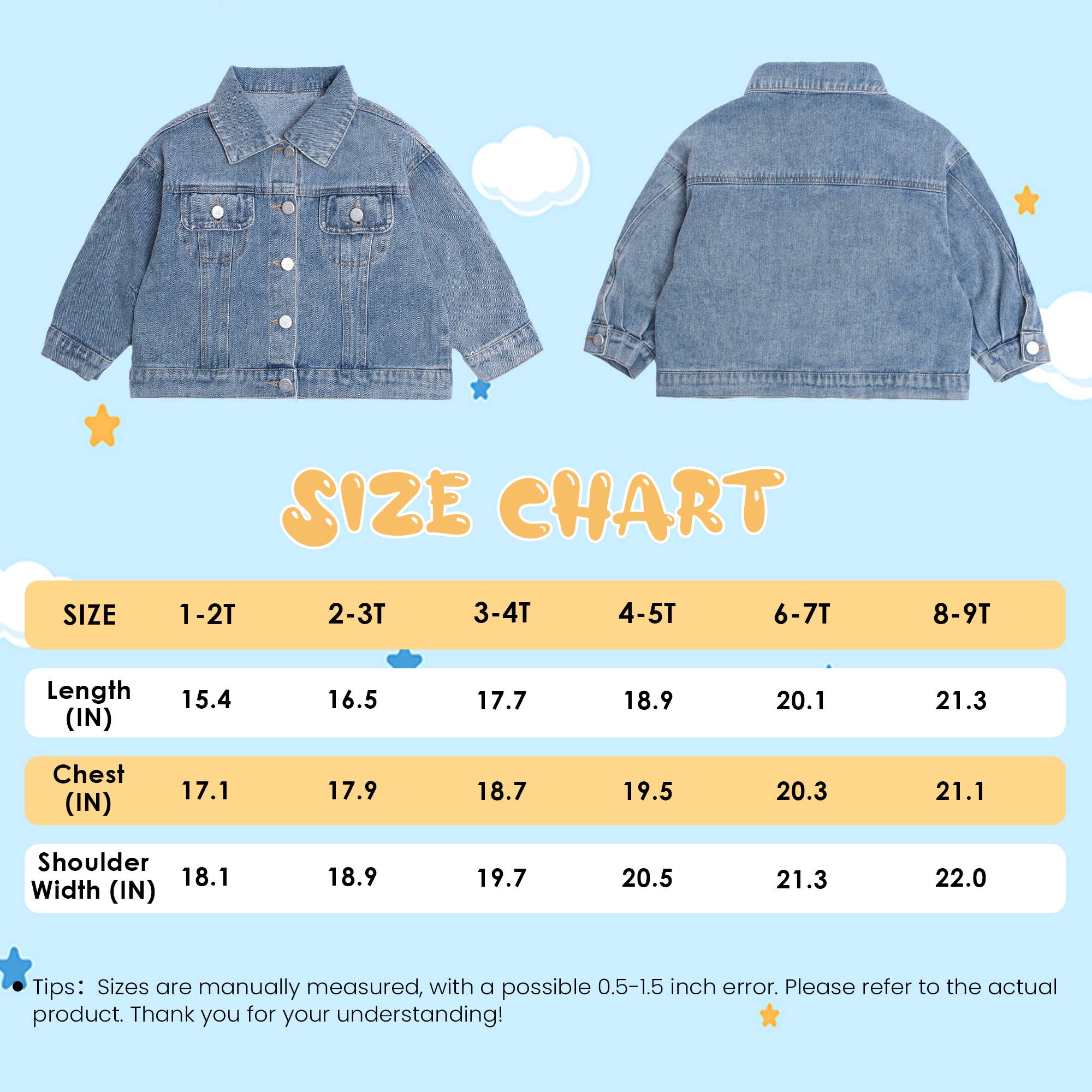 GirlyPirateCo - Wholesale Denim Jacket - Kids - Plain Blank Girls Denim Jacket Stylish Jean Outerwear 2-8Yrs2