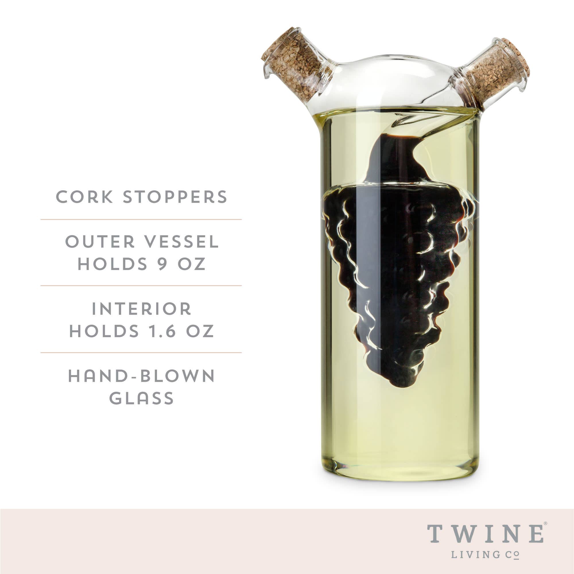 Twine - Wholesale Oil/Vinegar Dispenser - 2 in 1 Glass Oil and Vinegar Cruet Bottle with Cork Stoppers4