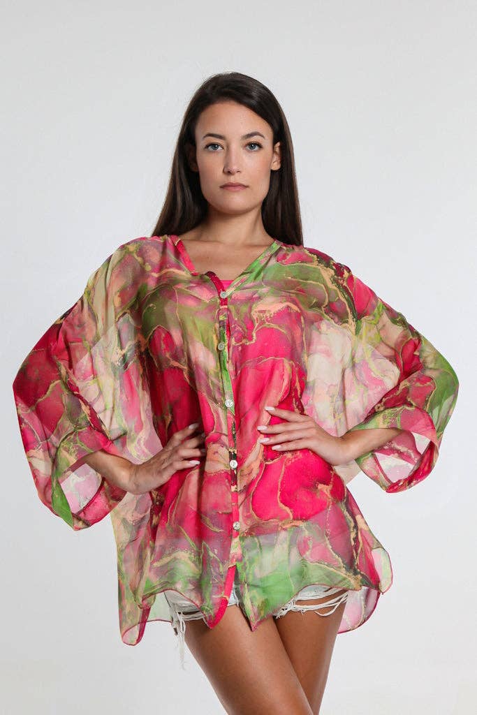 TINA Stephens Italy/Tees By Tina – Engroshandel Skjorte med buttondown – til kvinder – Rosana Marmor Silke Sheer Bluse m/Tank (BQ240M)17