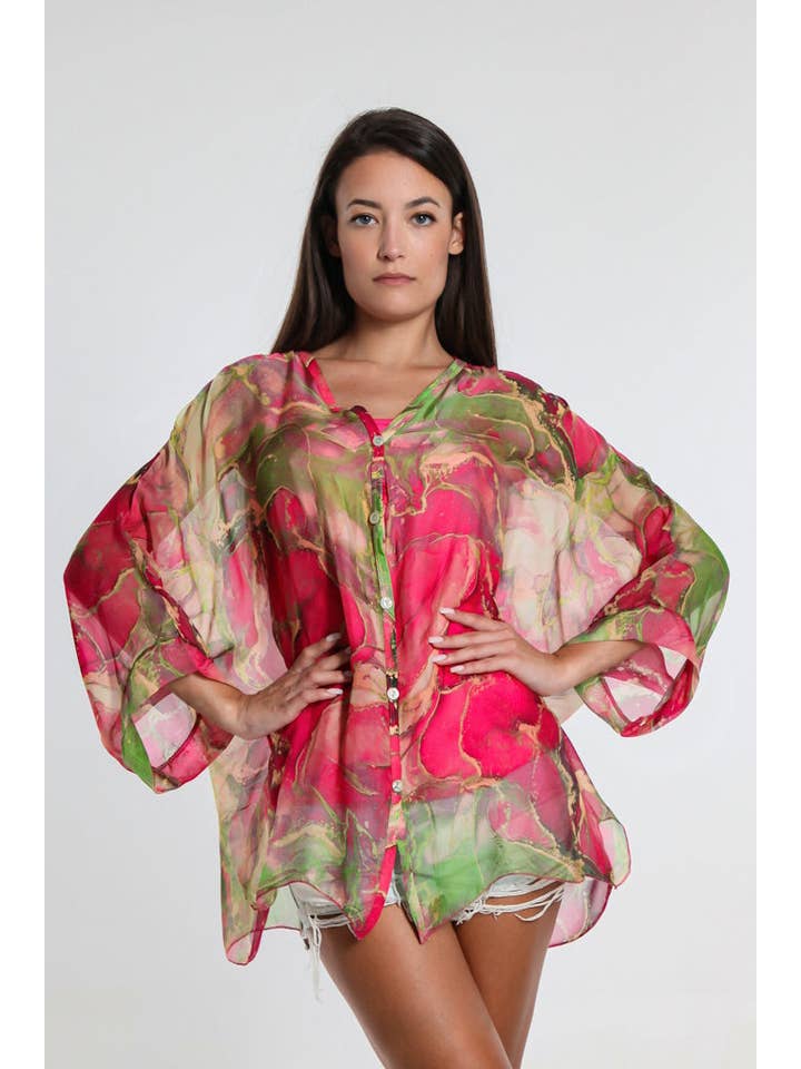 TINA Stephens Italy/Tees By Tina – Engroshandel Skjorte med buttondown – til kvinder – Rosana Marmor Silke Sheer Bluse m/Tank (BQ240M)17