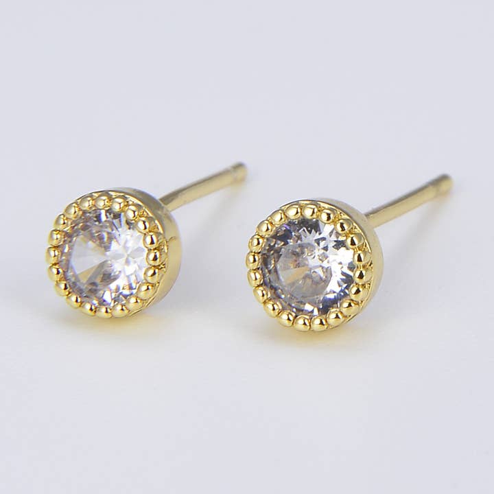 Beads Creation - Wholesale Stud/Post Earrings - Dainty Micro Pave CZ Stud Earrings in Gold Filled, ER1810