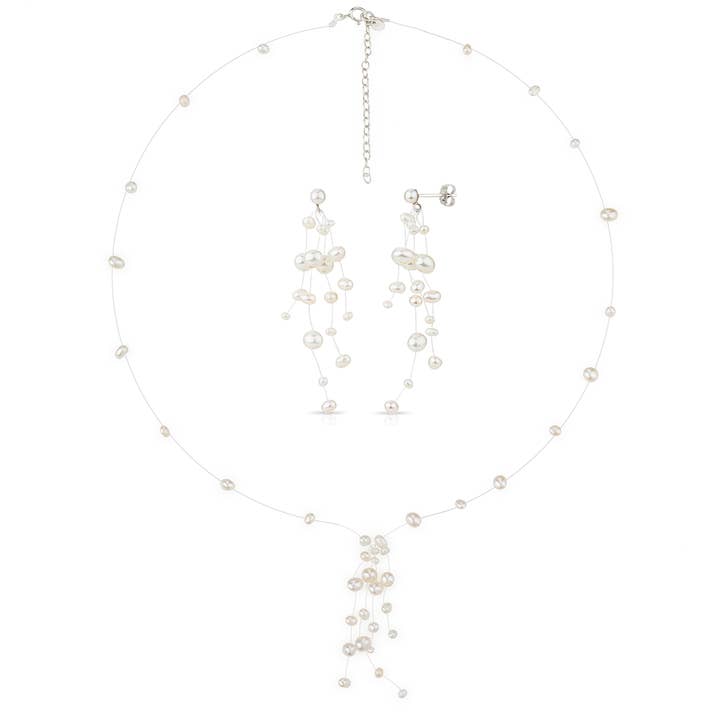 Aimée - Cascading Pearl Earrings and Necklace Bridal Set for wholesale by PM Atelier