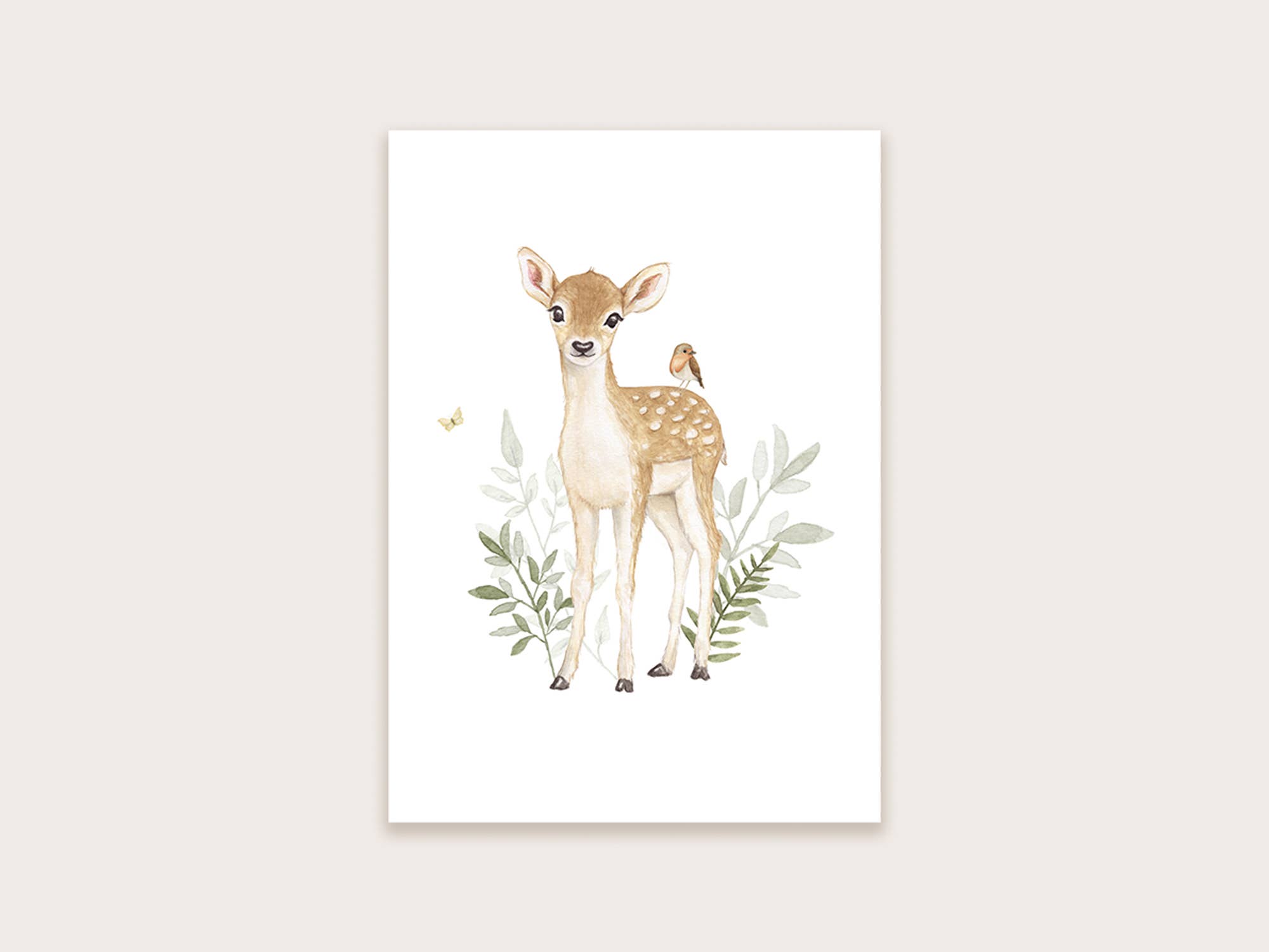 Appeloogje - Wholesale Baby Card - Postcard deer with robin2