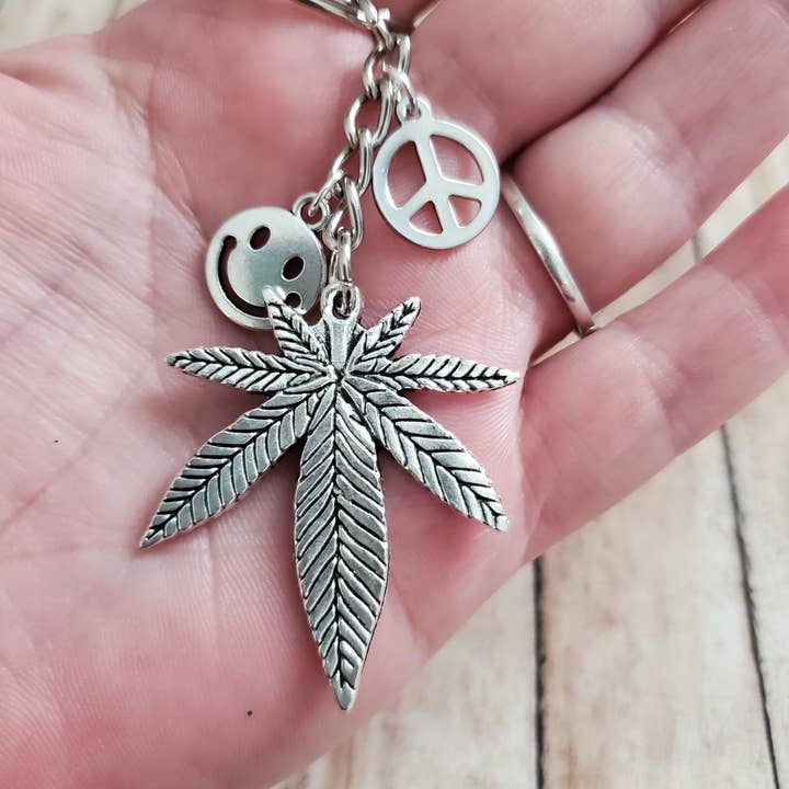 Marijuana Leaf Keychain for wholesale by Tots And Tumblers Art