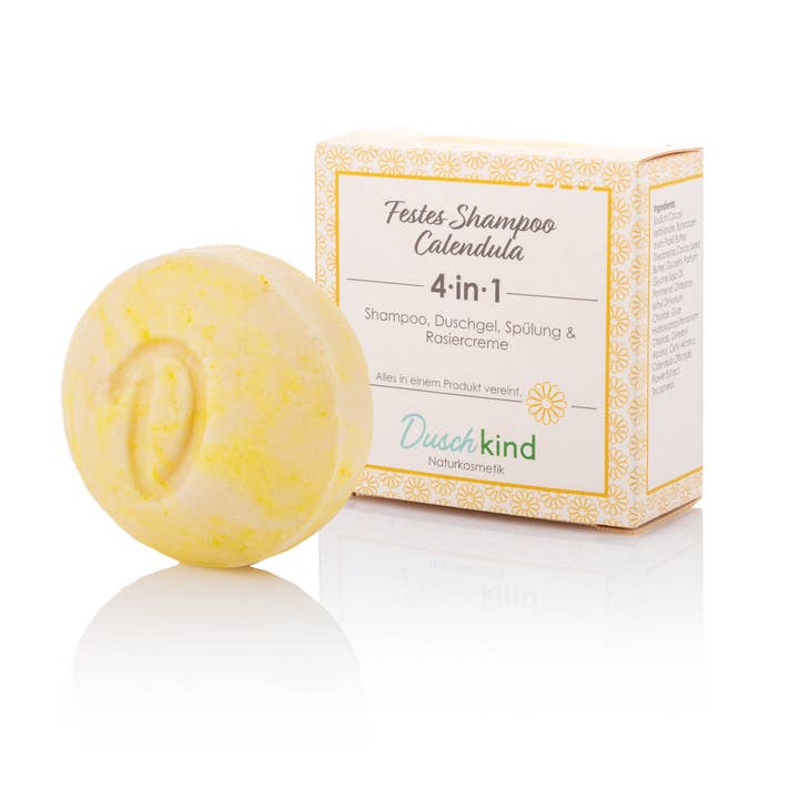 Duschkind GmbH - Vendita all'ingrosso Shampoo a saponetta/solido - Shampoo solido Duschkind alla calendula con profumo anallergico vegano
