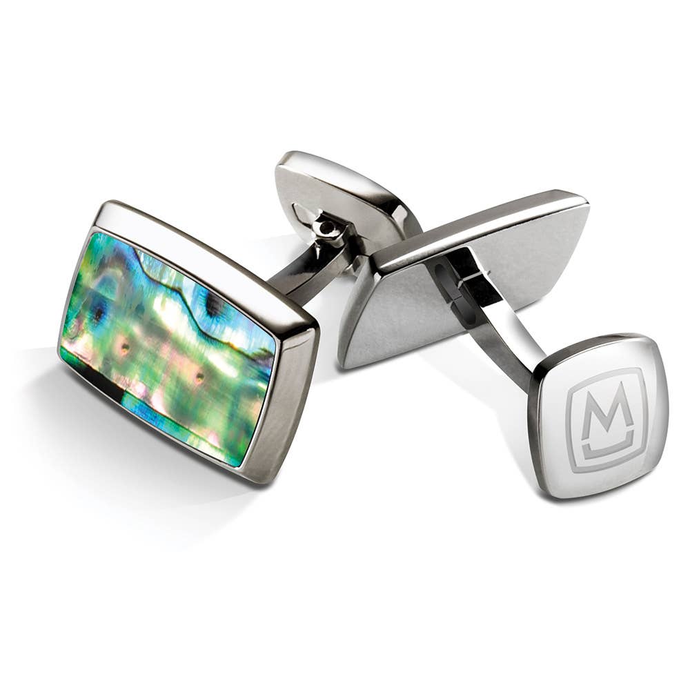 M-Clip - Wholesale Cufflinks - Green Abalone Tapered Rectangle Cufflinks0