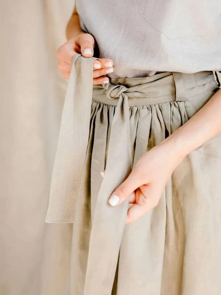 Velvety - Wholesale Skirt - Women's - Grey Pleaded Linen Skirt by Soelis3