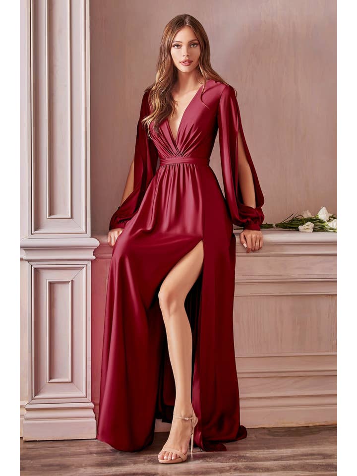 Ladivine by Cinderella Divine - Wholesale Gown - Women's - Long Sleeve Satin Dress