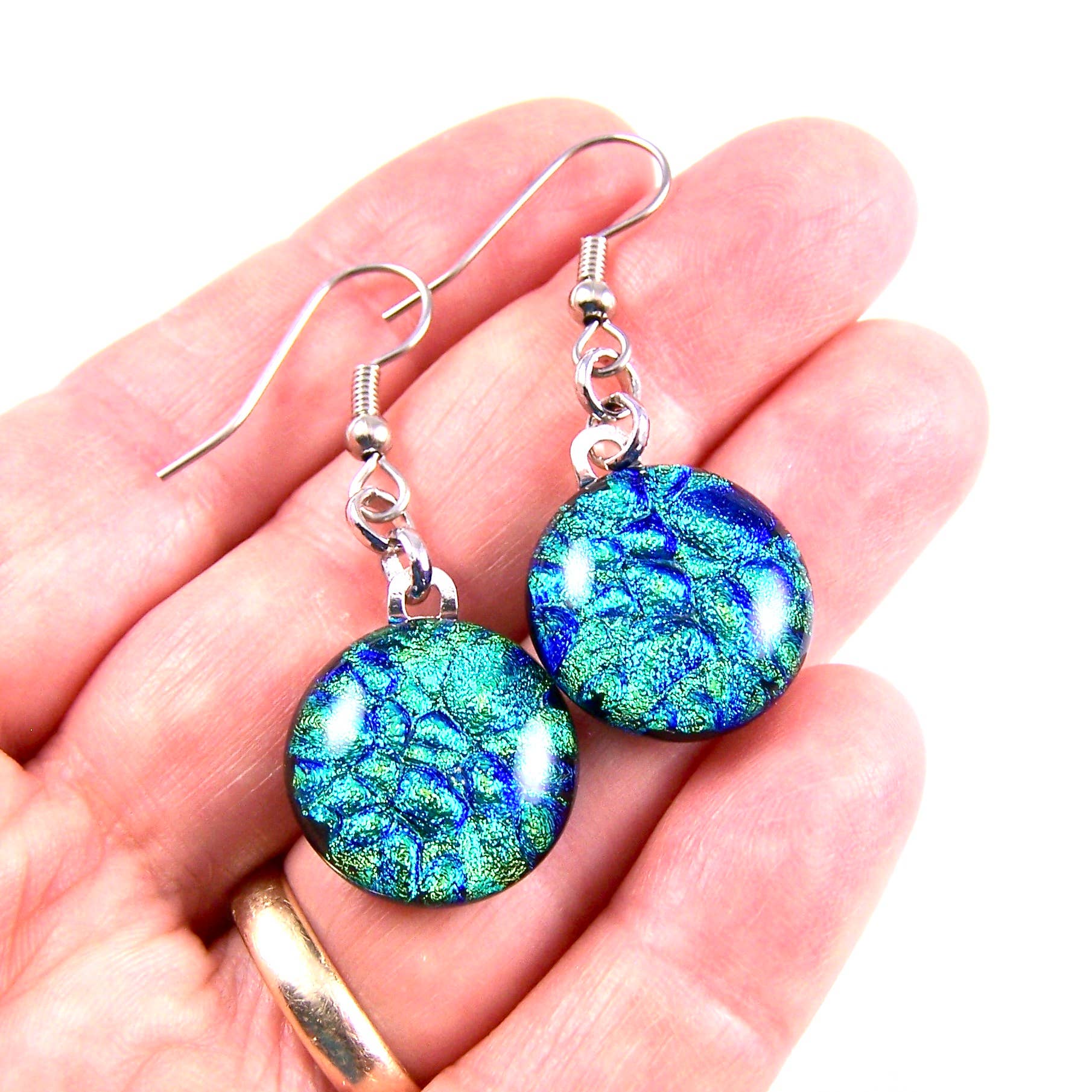 Glass Town USA - Wholesale Dangle Earrings - Dichroic Glass Earrings Dangle - Round Textures Rainbow Mix8