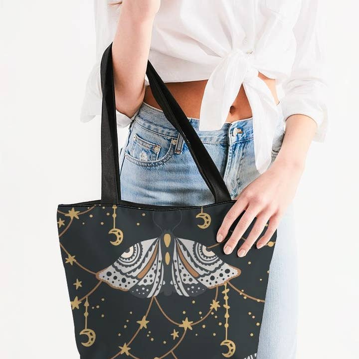 Mikova & Co. - Wholesale Tote Bag - Women's - Celestial Butterfly Canvas Zip Tote