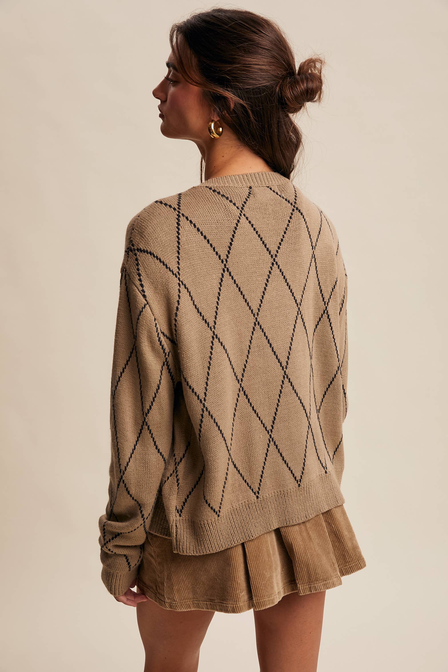 Listicle - Venta al por mayor Cárdigan - Mujer - Cárdigan de Punto con Detalle de Lazo Argyle LSW097314