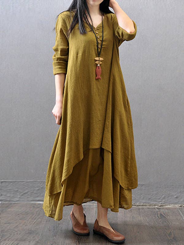 Sheer Trend - Wholesale Dress - Women's - Cotton Blend Split-Joint Solid Color Dress11