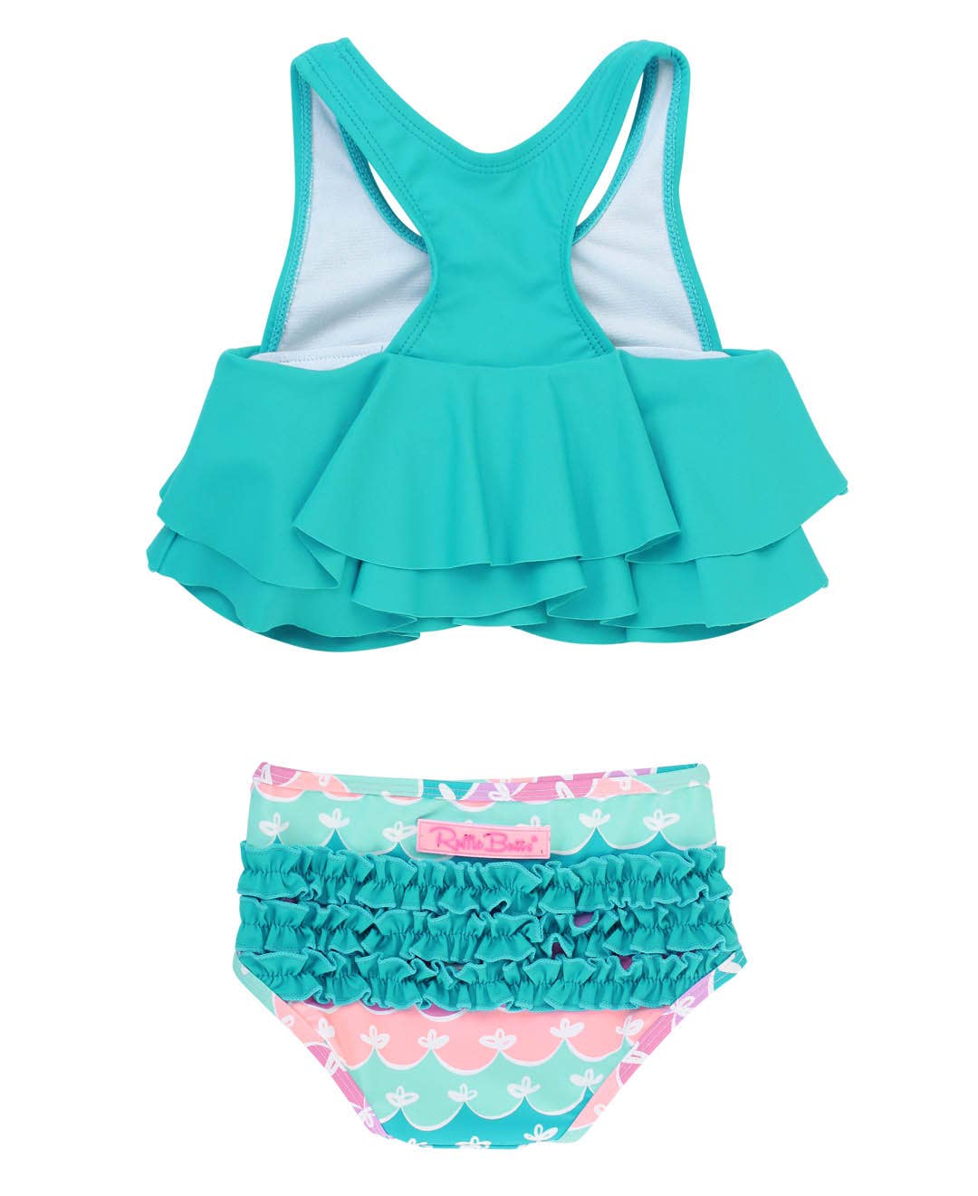 RuffleButts + RuggedButts - Vente Bikini – enfant - Maillot de bain 2 pièces sirène à volants pour filles avec volants arrière signature1