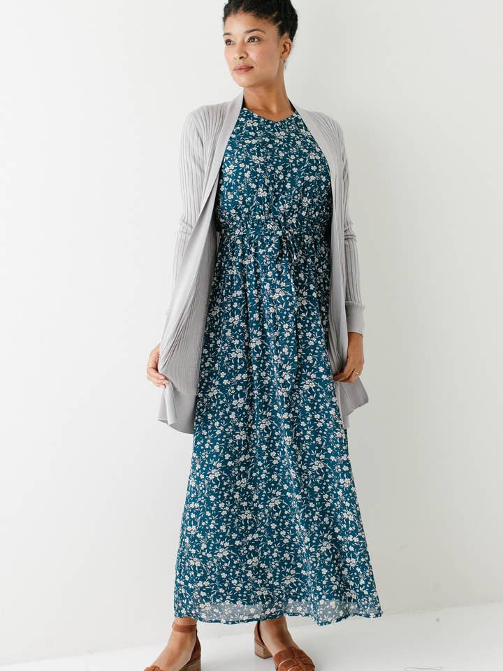 Deep Teal 'Esther' Floral Print Maxi Dress FINAL SALE for wholesale on Faire12
