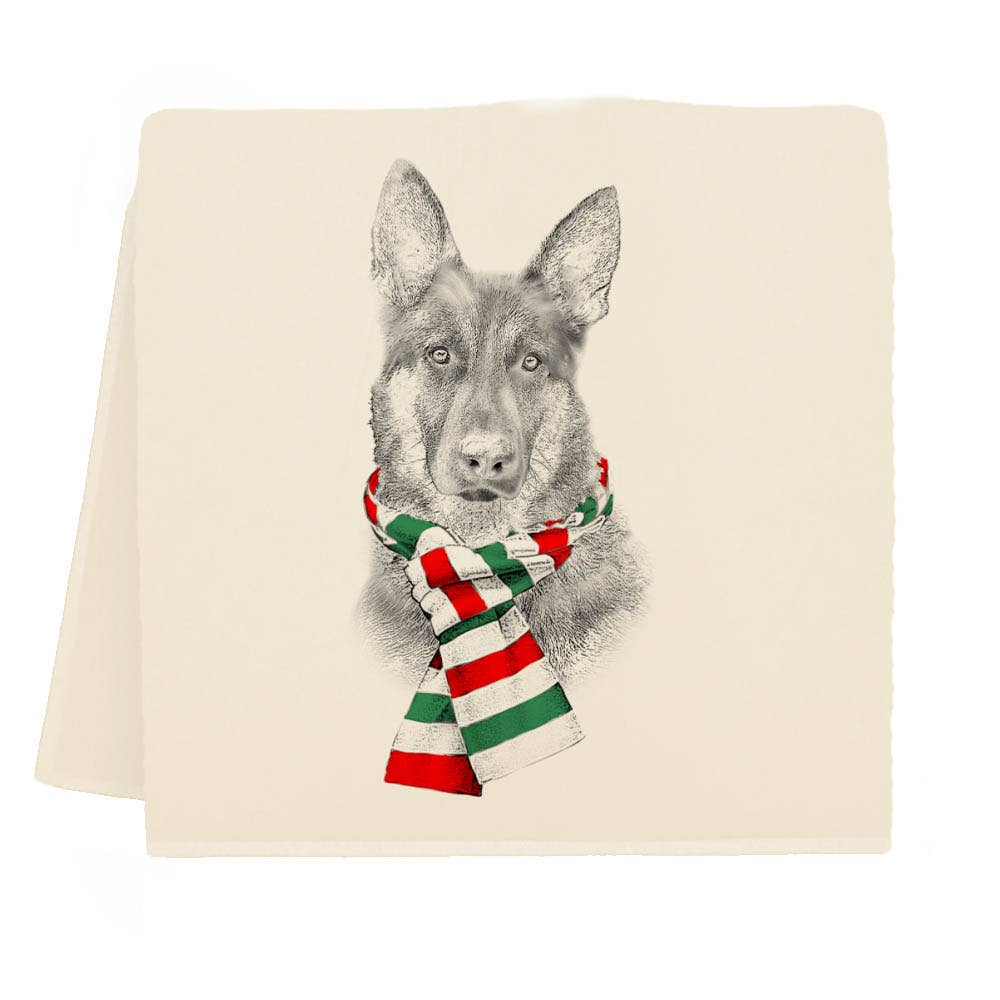 Eric & Christopher - Wholesale Tea Towel - German Shepherd with Red Scarf Tea Towel 1
