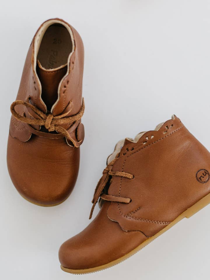 NU Drops - Baby Girl Booties, Brown Leather Baby Toddler Boy for wholesale by Pabucun Nu