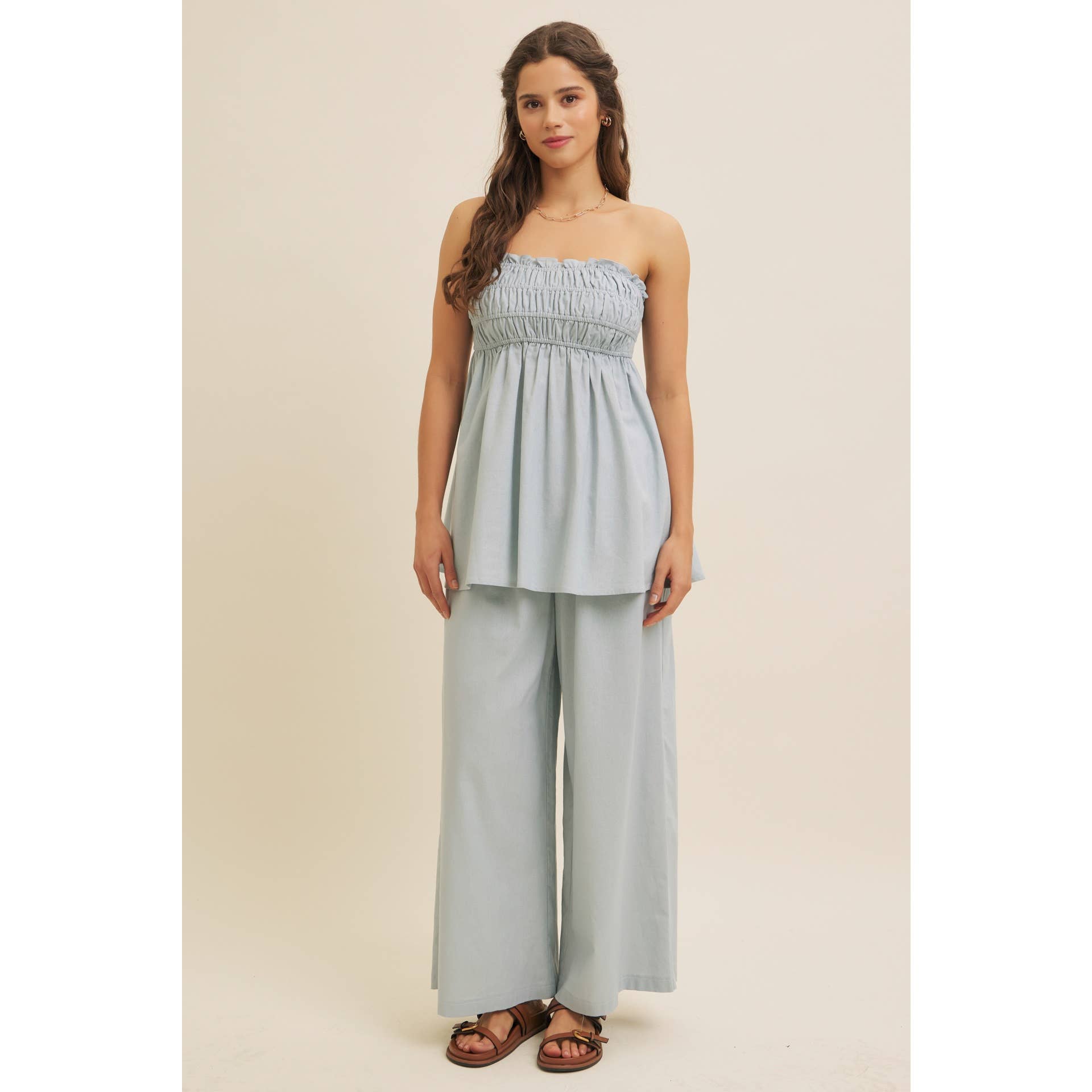 in february – Blusa - Mulher por atacado – TOP TÚNICA SEM ALÇAS DRAPEADO EM VISCOSE E LINHO17