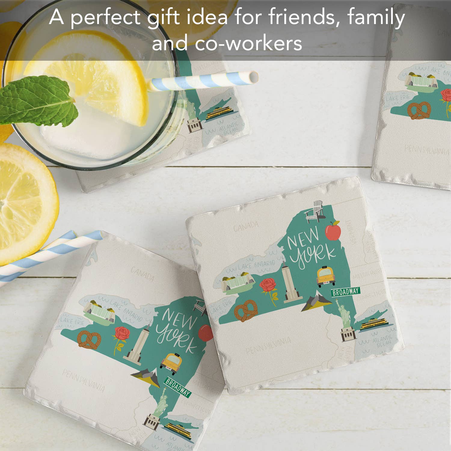 Conimar Promotions - Wholesale Coasters - "New York State Icons" 4 Pack Tumbled Tile Coasters2