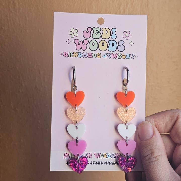 Subtle Lesbian Heart Chain Earrings - Gauge Friendly for wholesale by Jedi Woods LLC