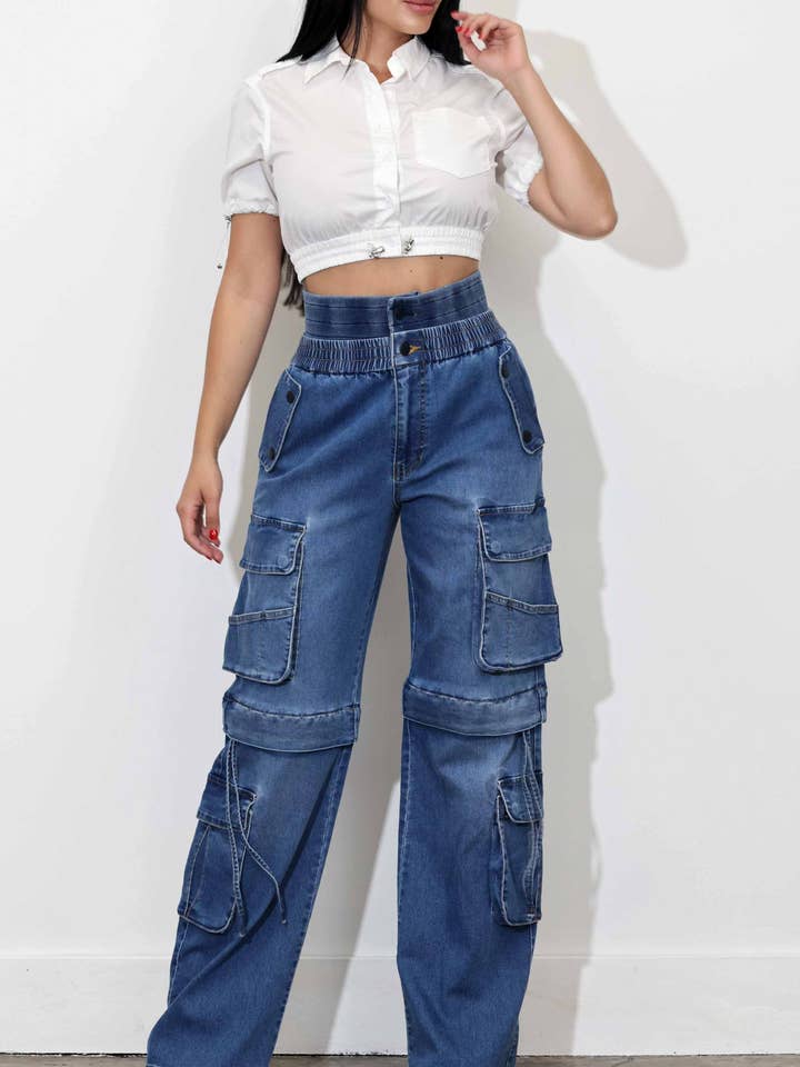 Cabriolet Baggycargojeans med dobbelt taljebånd for engroshandel hos Vibrant M.i.U