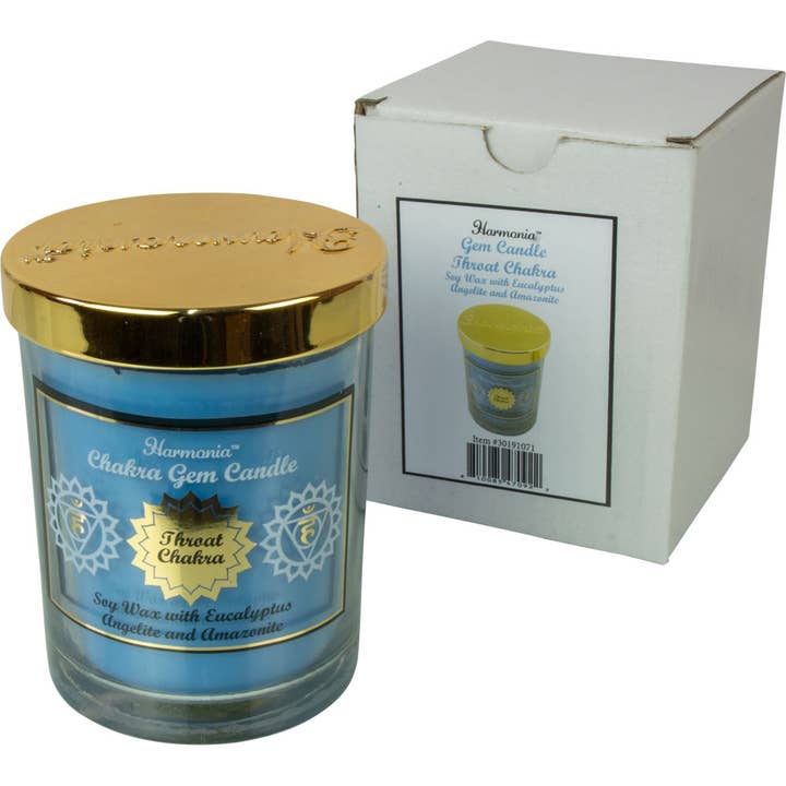 Kheops International - Wholesale Jar/Filled Candle - Harmonia Soy Gem Candle - Throat Chakra - Angelite