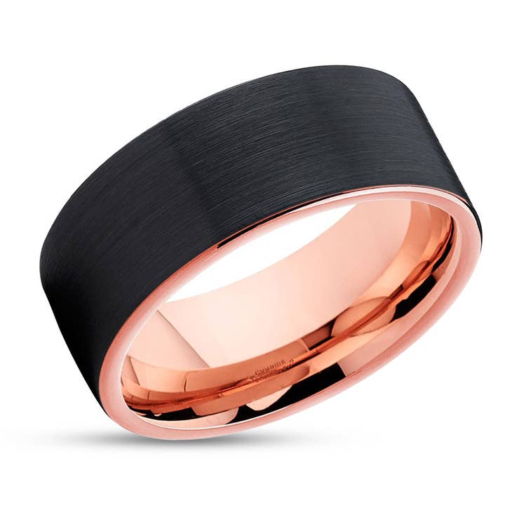 Rose guld wolfram bryllupsring - sort wolfram - rosa guld wolfram ring for engroshandel hos Lucky Love Rings