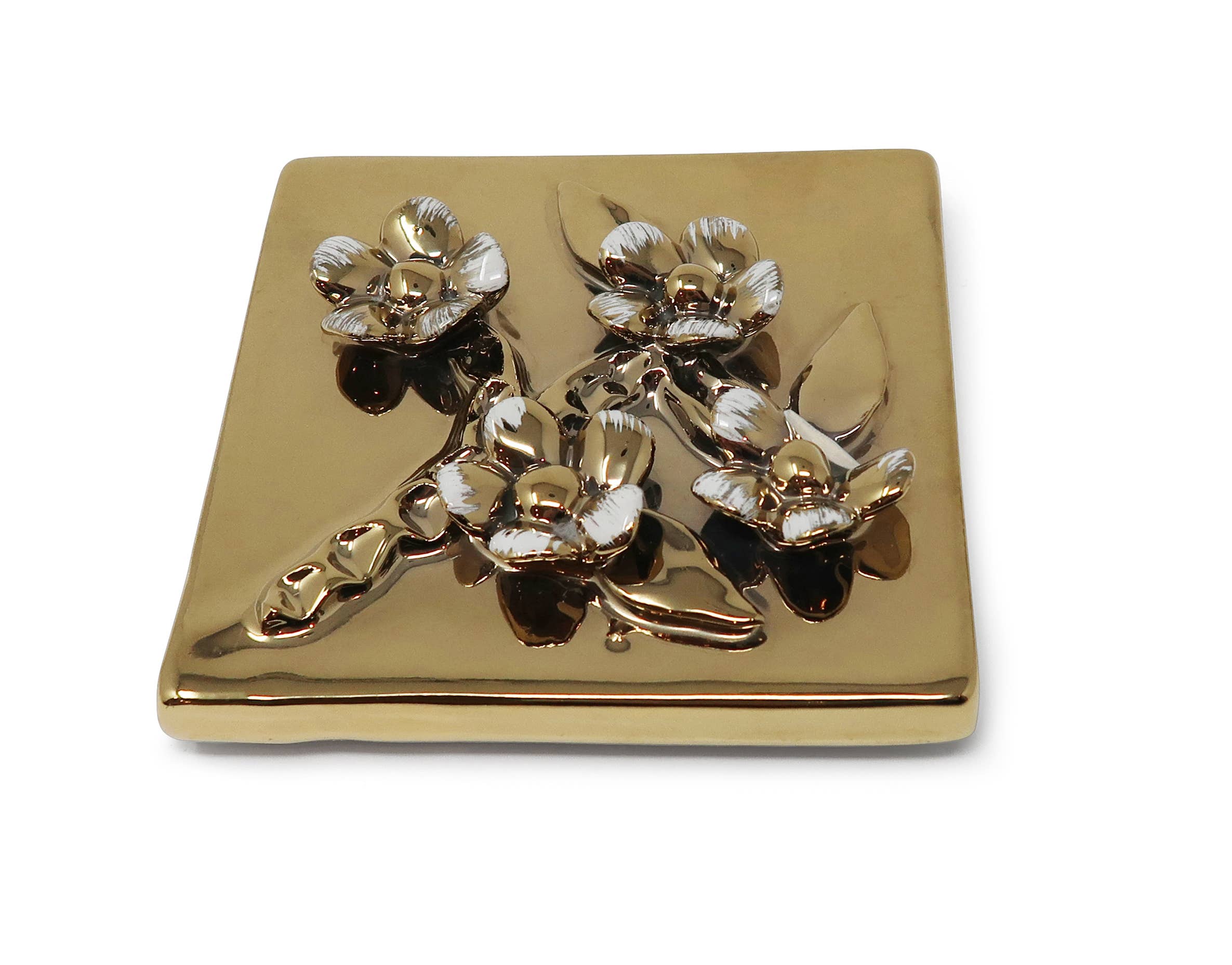 VIVIENCE - Wholesale Decorative Box - Square Gold Decorative Box With Flower Design on the Lid0