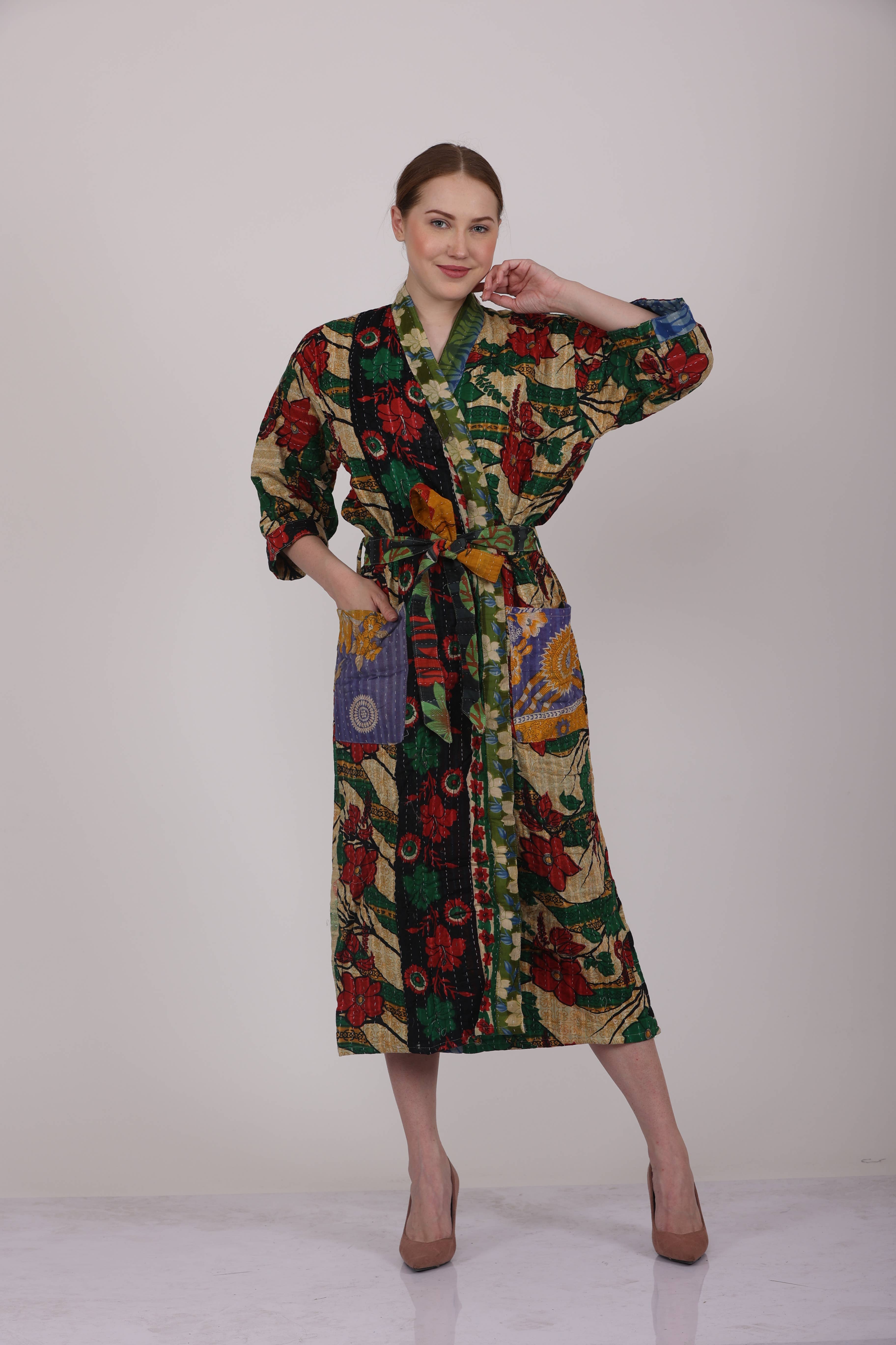 Wevez – Robe - Mulher por atacado – Lote por Atacado de Casacos Vintage Kantha Estampados para Mulheres3