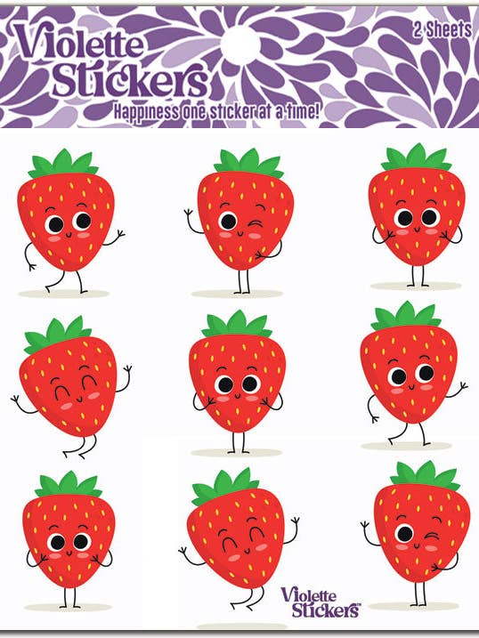 K208 Adesivi Fragole Felici per la vendita all'ingrosso da parte di Violette Stickers