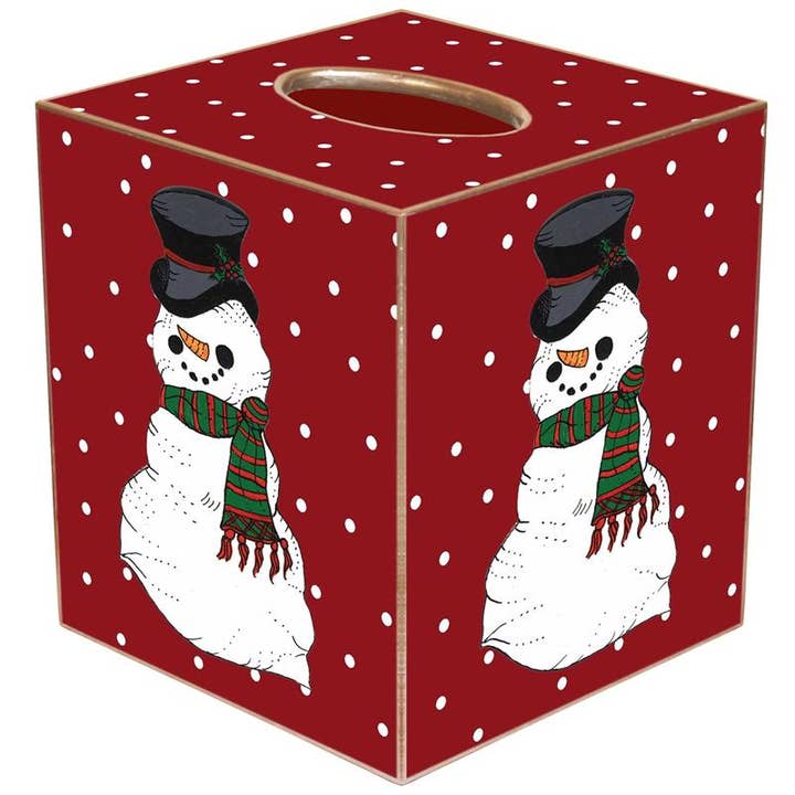 Snowman on Red Tiny Polka Dot Tissue Box Cover for wholesale by Marye-Kelley