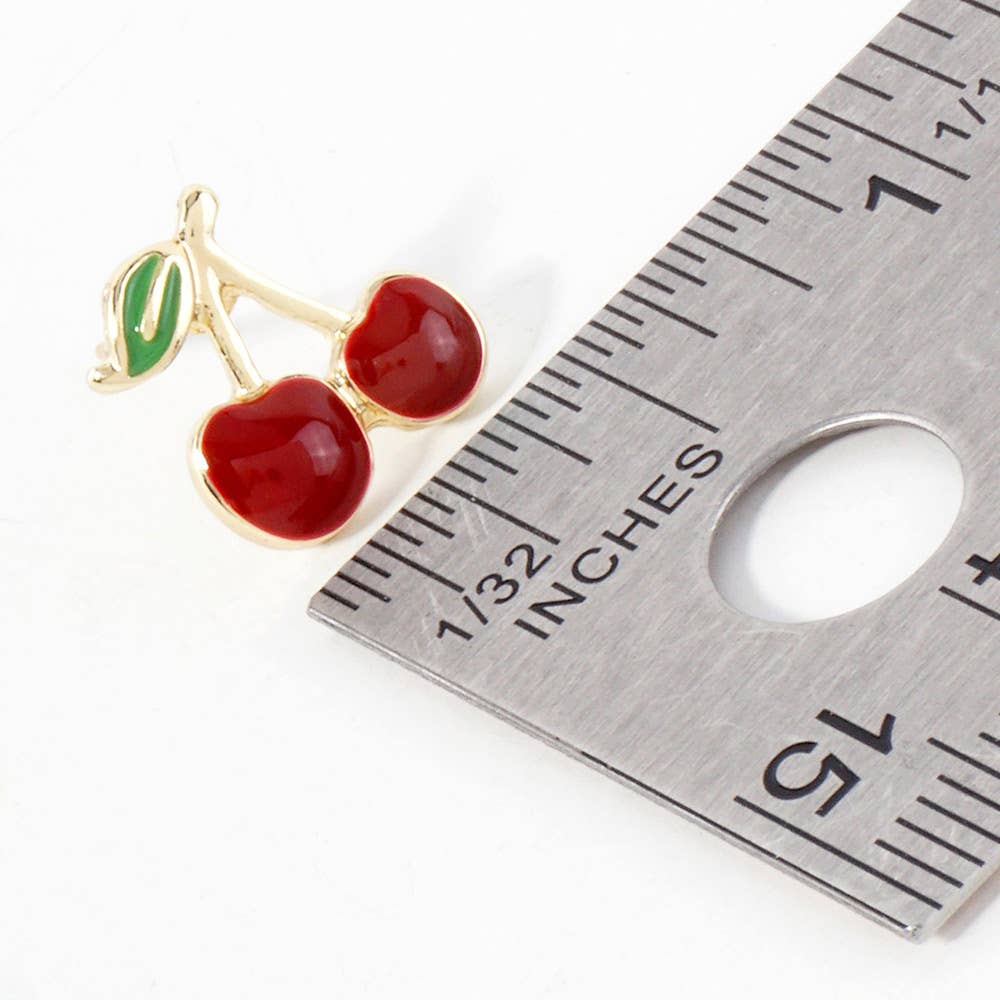 Sensibling Corp. – wholesale Stud/post earrings – Gold Dipped Enamel Cherry Stud Earrings3