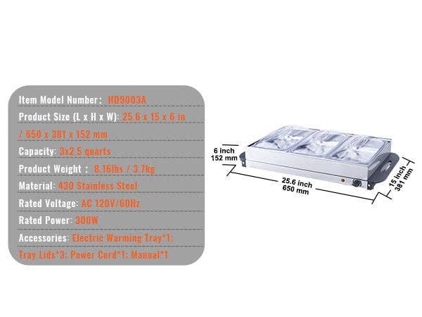 BlakOutlet - Wholesale Kitchen Appliance - Electric Buffet Server & Food Warmer, 25.6" x 15"6