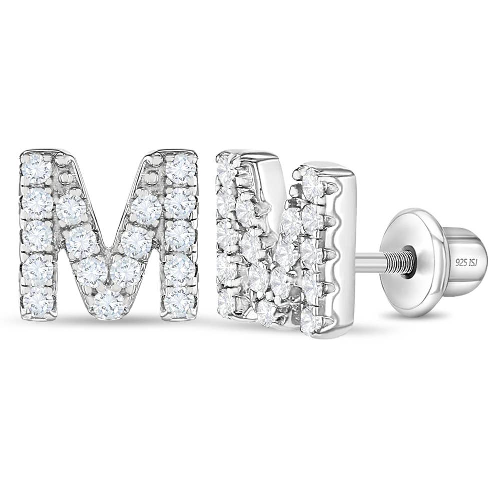In Season Jewelry - Wholesale Earrings - Kids - CZ Letter Initial Girls / Kids Earrings - Sterling Silver33