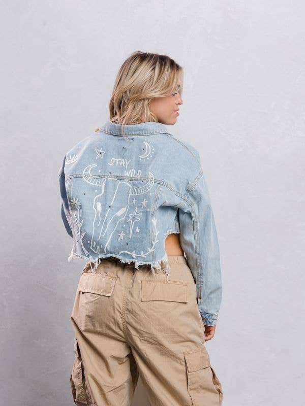 Trio Urban – wholesale Jeansjackor – Dam – Stay Wild Crop Jeansjacka