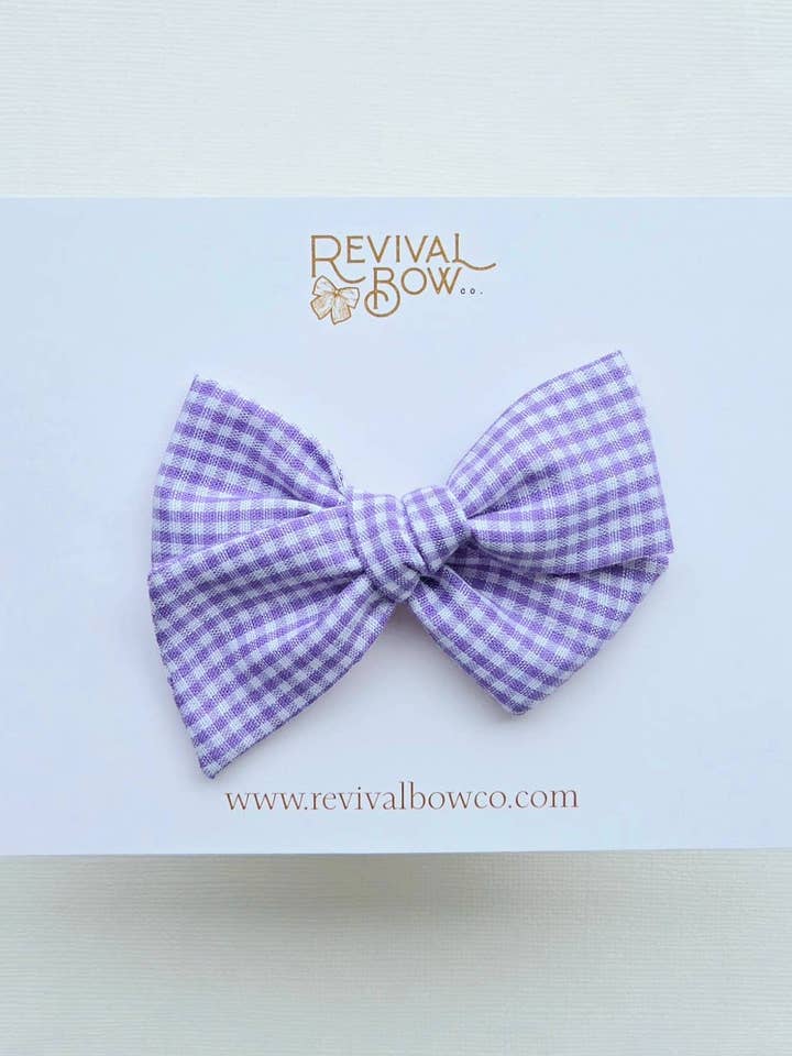 Lacito pequeño en forma de molinillo con pinza • Vichy púrpura para venta al por mayor de Revival Bow Co.