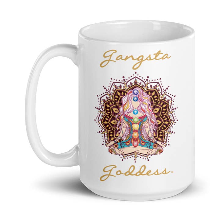 Gangsta Goddess Chakra Mandala Ceramic Coffee Mug 15oz for wholesale by Goddess Swag™