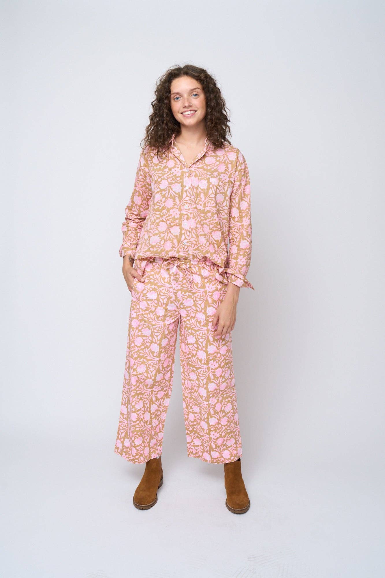 Good Boyfriend Shirt - Floral Escape Baked Clay & Neon Pink for wholesale on Faire7