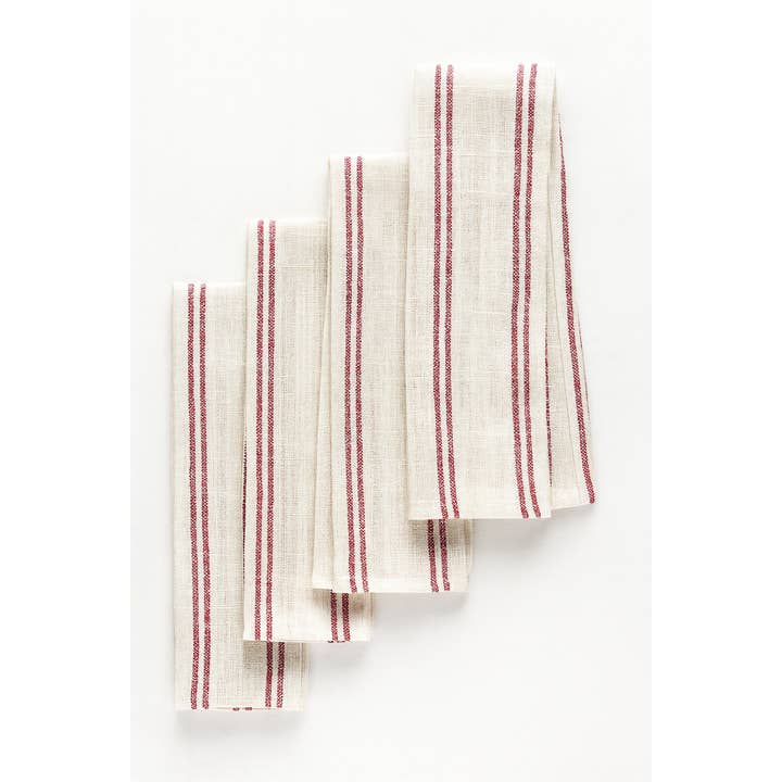 Fennco Styles - Wholesale Dinner & Cloth Napkin - Burgundy Modern Striped Linen-Poly Cloth Dinner Napkin 1