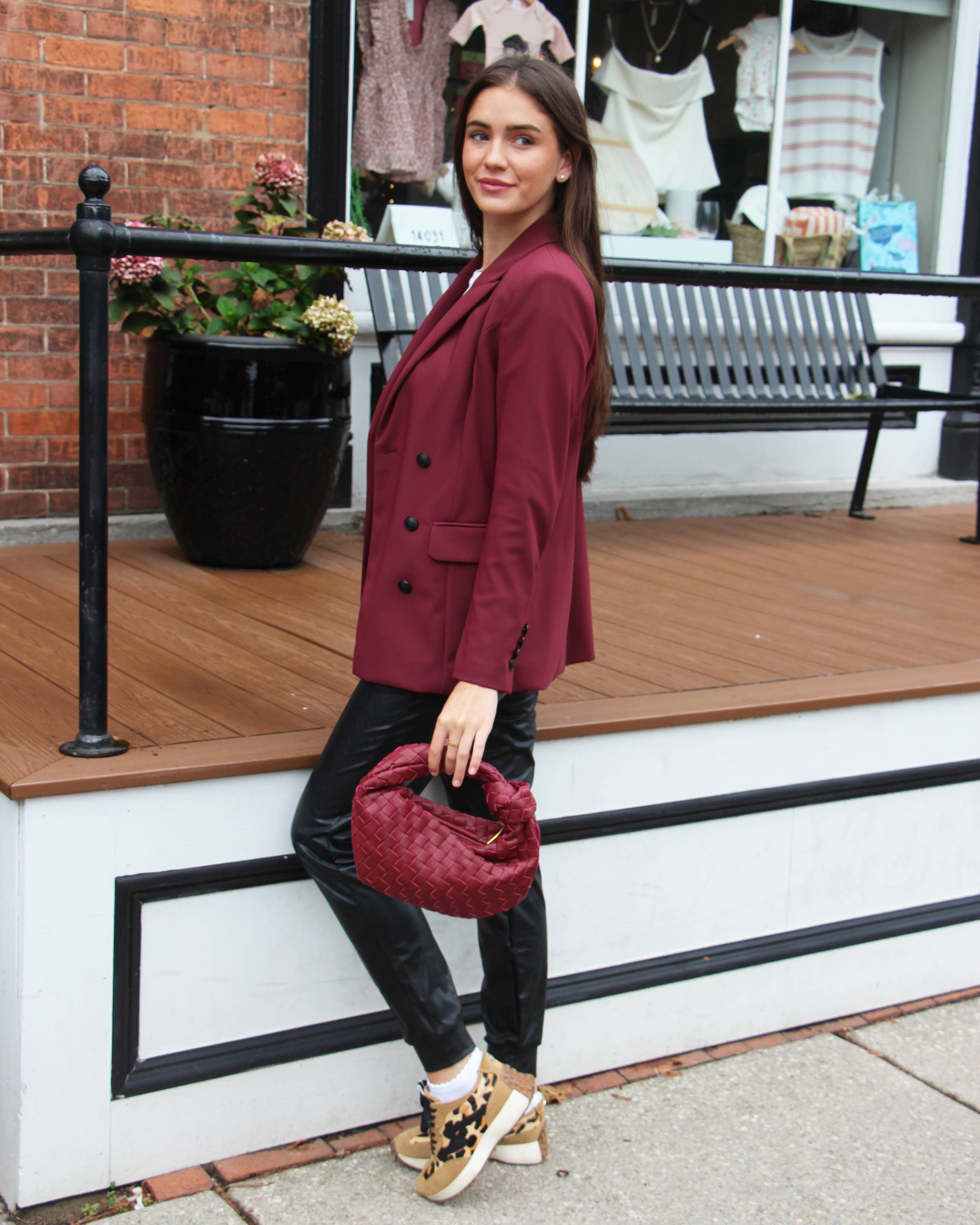 Lemonbella - Wholesale Shoulder Bag - Women's - Ava Woven Knotted Handbag Burgundy-CLOSEOUT DEAL!!6