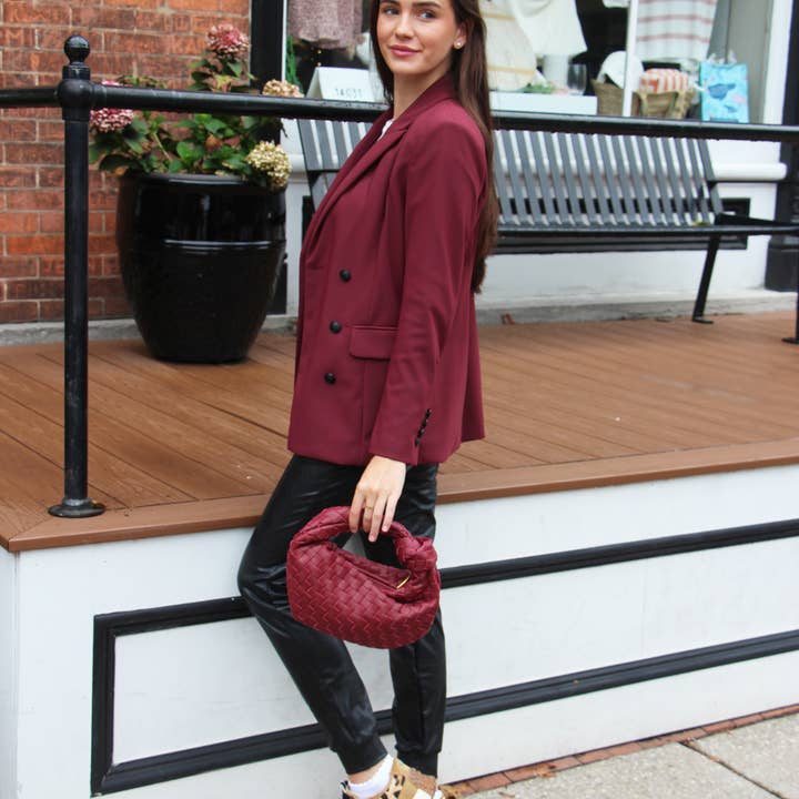 Lemonbella - Wholesale Shoulder Bag - Women's - Ava Woven Knotted Handbag Burgundy-CLOSEOUT DEAL!!6