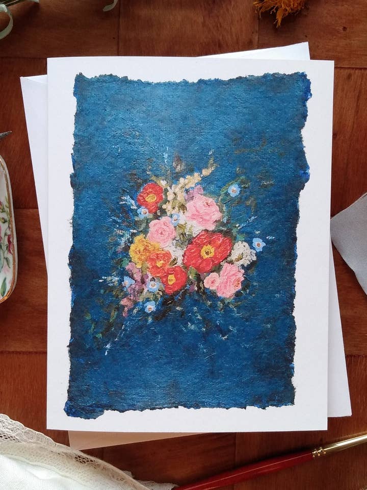 Carte de vœux "Moody Blue" Bouquet floral pour la vente par Babushka Paperie