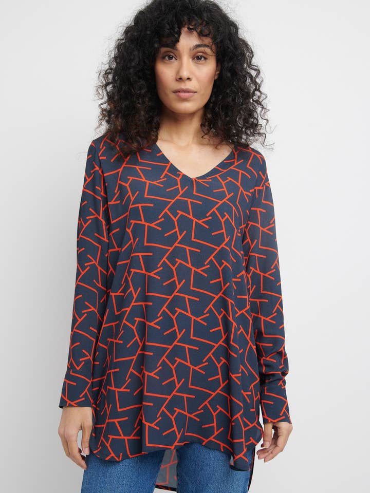 Neon graphic V-neck tunic for wholesale by MADE IN SENS