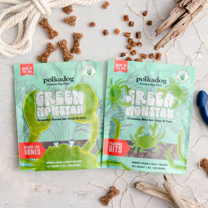 Pet Palette Distribution - Wholesale Pet Treats - Dog - Polkadog Green Monstah Bone Shaped Crunchy Dog & Cat Treats