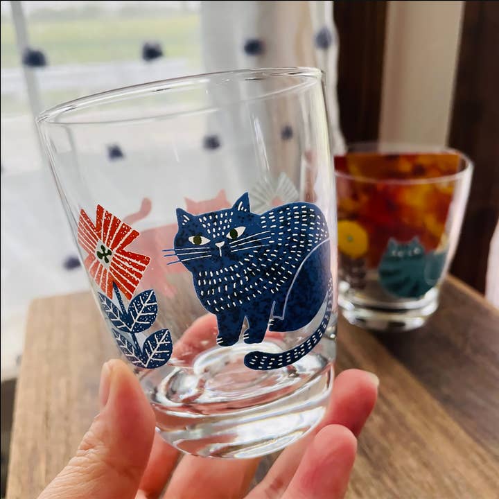 MinoCraft - Wholesale Drinking Glass/Cup - Clear glass DECOLE with cat and flower pattern6